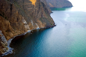 Baikal lake summer landscape, view from a cliff, Russia