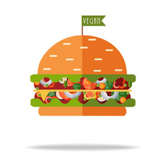 Vector vegan burger. Flat cartoon illustration