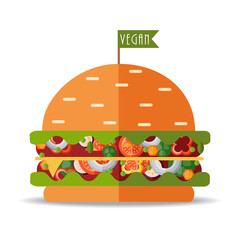 Vector vegan burger. Flat cartoon illustration