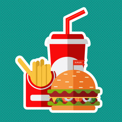 Fast food vector. A group of friendly Fast Food meals. Flat design