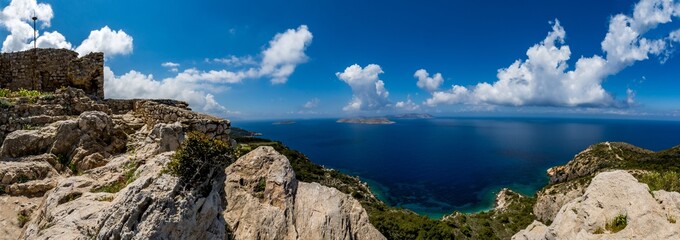 Magnificent panoramic view from the Kritinia castle - Kastellos, Rhodes island, Greece