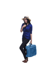 Beautiful asian woman standing with suitcase