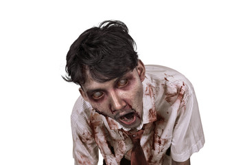 Close-up of horrible asian zombie man