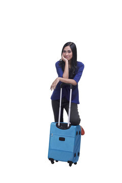 Beautiful asian woman with a suitcase