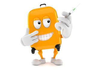 Suitcase character holding syringe