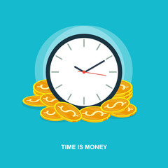 time is money,time management,business success coin pile concept flat vector