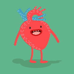 Cartoon human organs. Vector heart. Healthy and strong cute  heart. Cartoon anatomy