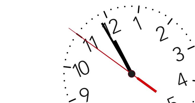 4K animated clock ticking towards 12 o'clock