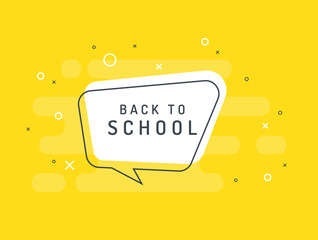 Back to school. Trendy flat vector bubble. White banner on a yellow background.