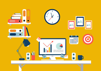 Set of flat design elements, illustration of workspace. Vector