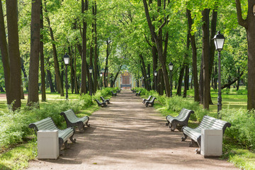 Palace Garden of the Kamennoostrovsky Palace on Kamenny Island in St. Petersburg with the Monogram...