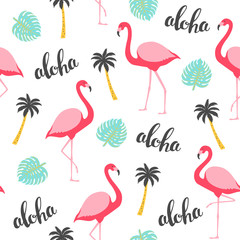 Naklejka premium Flamingo seamless pattern. Vector illustration