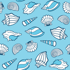 Seashells seamless pattern. Vector illustration.