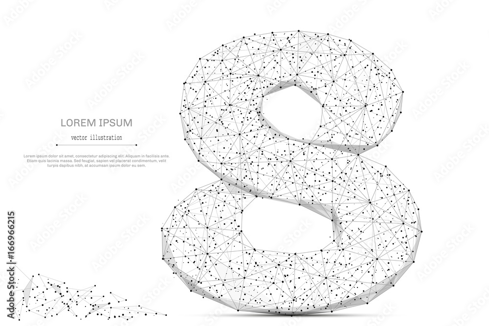 Leinwandbilder Abstract mash line and point number eight on white background with an inscription. Starry sky or space, consisting of stars and the universe. Vector digit 8 illustration