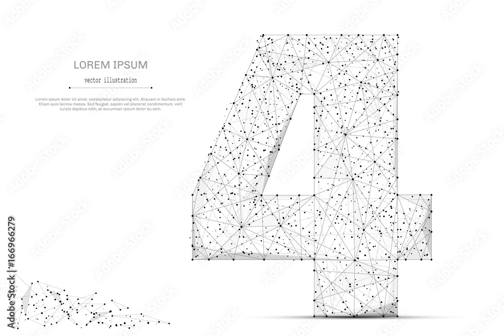 Poster abstract mash line and point number four on white background with an inscription. starry sky or spac