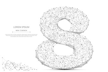 Abstract mash line and point number eight on white background with an inscription. Starry sky or space, consisting of stars and the universe. Vector digit 8 illustration