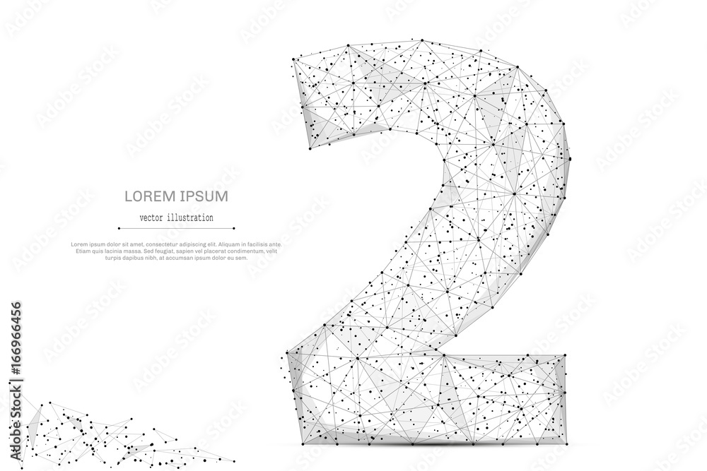 Poster abstract mash line and point number two on white background with an inscription. starry sky or space