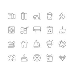 Set of 20 cleaning line icons.