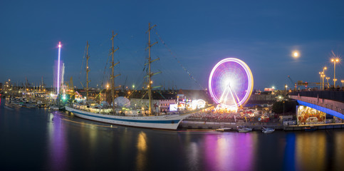 Szczecin, Poland-August 2017:sailing ships at the wharf in Szczecin, Tall Ships Races 2017,panorama