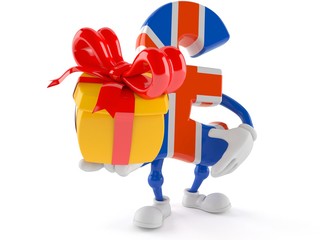 Pound currency character holding gift