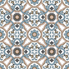 Traditional Italian ceramic ornate in neutral beige and grey colors, hand drawn seamless vector pattern