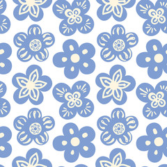 Seamless pattern with hand drawn flowers, branch, petal. Doodle  background for greeting card, baby shower, Valentines day.