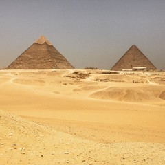 Fototapeta na wymiar Two of the pyramids at Giza in Cairo, Egypt