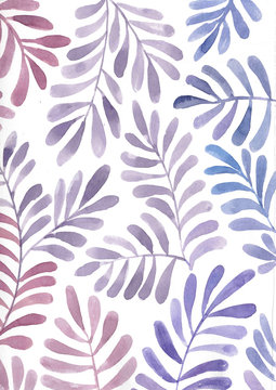 акварельный рисунок, листья фиолетовых тонов