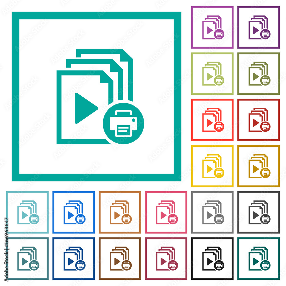 Aufkleber print playlist flat color icons with quadrant frames