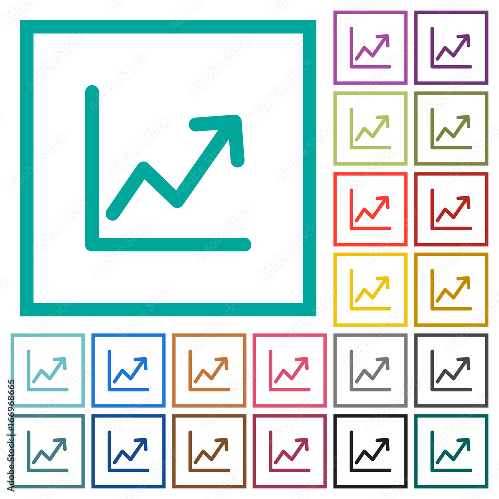 Aufkleber line graph flat color icons with quadrant frames