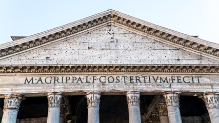 Obraz premium Detail of the latin writings in front of Pantheon in Rome Italy