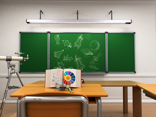 Class of astronomy in school 3d render in front