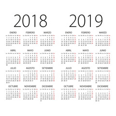 2018 and 2019 years Spanish vector calendar. - 166969437