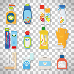 Hygiene flat icons on transparent background