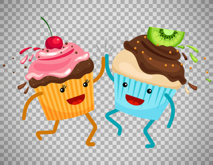 Cupcakes clap hands on transparent background