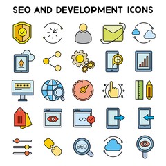seo, search engine and development icons