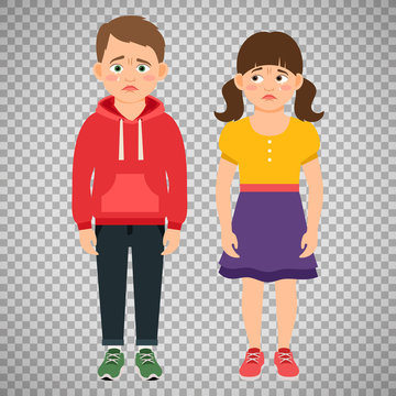 Crying kids characters on transparent background