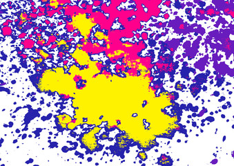 Artistic colorful acrylic paint splatter, blob on white background. Neon spray stains abstract background, vector illustration