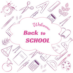 Back to school poster design with line icons template background. Vector illustration.