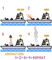 vector pixel art war ship