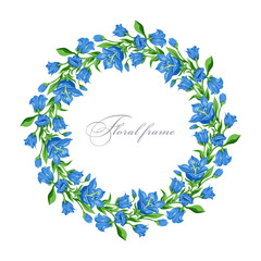 Floral round frame with  bluebell. Vector border.