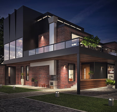 Modern house exterior 3D Rendering