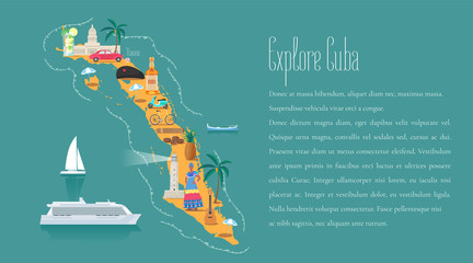 Map of Cuba in article template vector illustration, design element