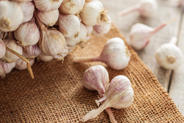 garlic on sack.