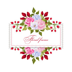 Floral  rectangle frame with  bouquets of flowers. Vector border.