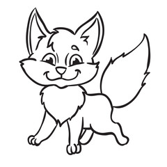 Young fox. Isolated on a white background . Vector Illustration. Outlined for coloring book.
