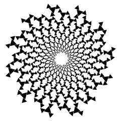 Background, pattern, black and white spiral pattern. Round centered Halftone illustration. Triangle, rotation, center, round