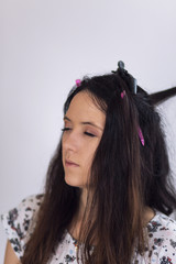 Fototapeta premium Woman at the hair salon situation