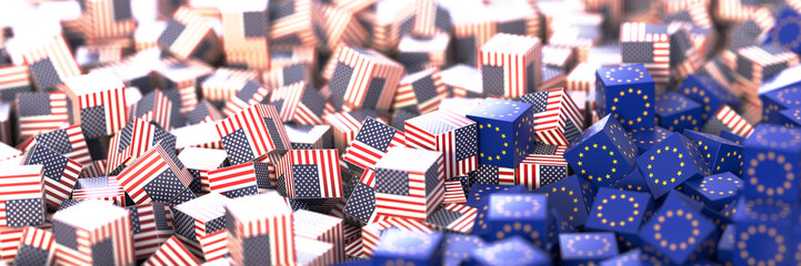 Fototapeta na wymiar United States and Europe economic and political relationship, original 3d rendering