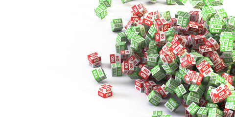 Yes and no infinite cubes, original 3d rendering, business and marketing concepts